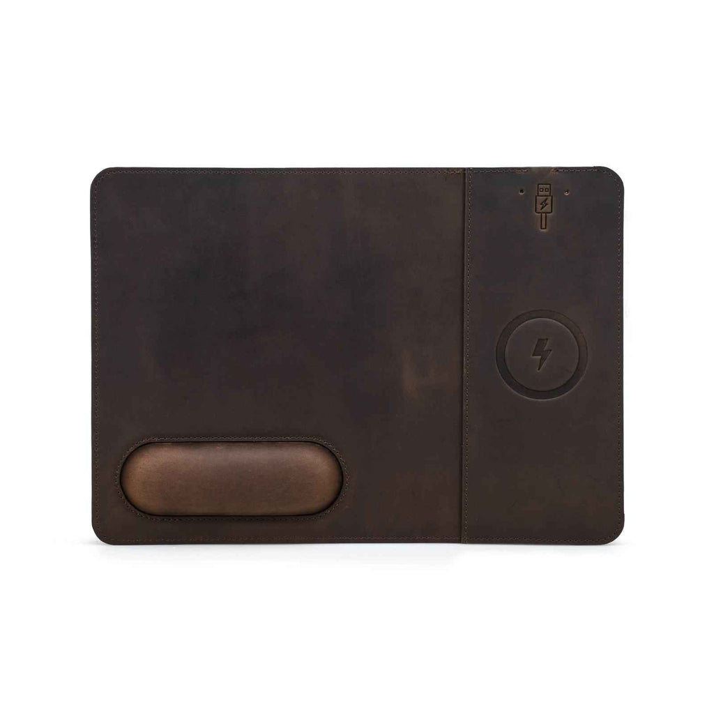 Handmade Full-Grain Leather Wireless Charging Mouse Pad