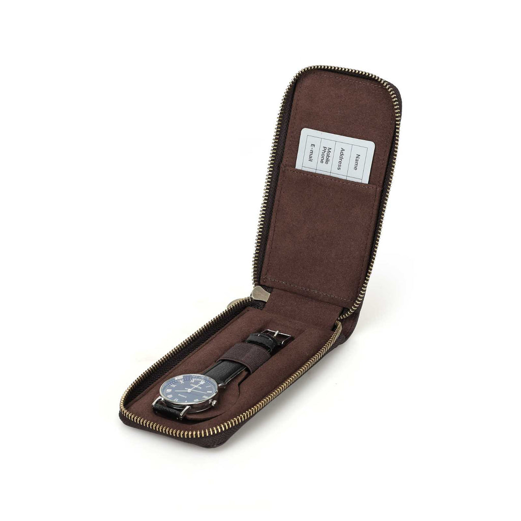 Handmade Full-Grain Leather Single-Watch Case with Card Slot