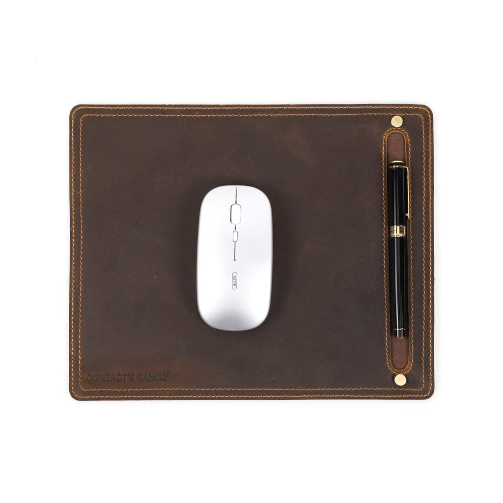 Handmade Full-Grain Leather Desk Mat with Pen Holder