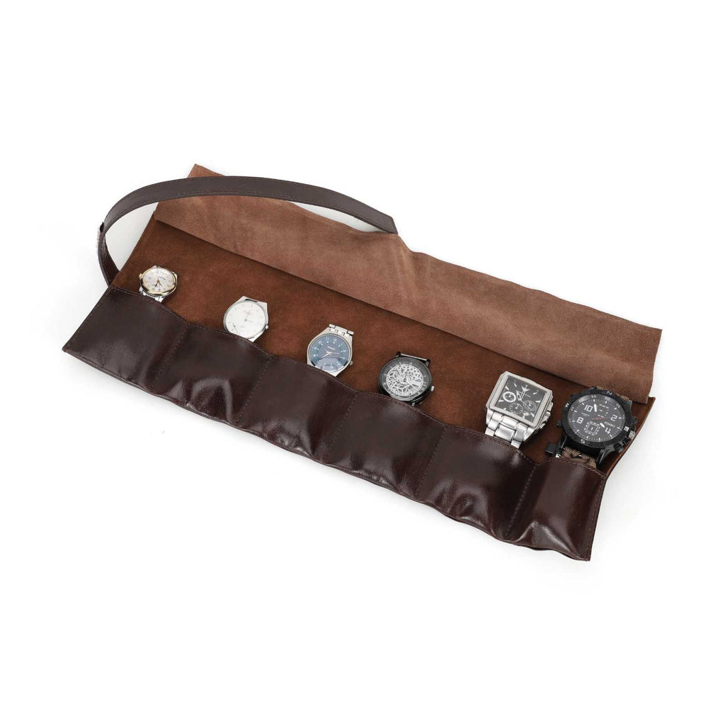 Handmade Full-Grain Waxed Leather 6-Watch Roll