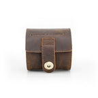 Handmade full-grain leather single-watch roll in Coffee, front view