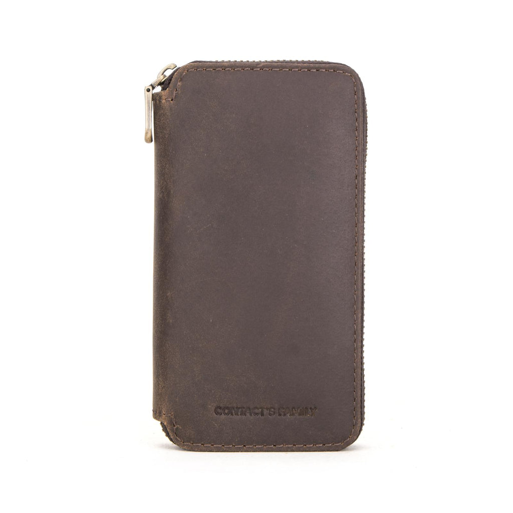 Handmade Full-Grain Leather 2-Watch Zipper Travel Case in Coffee - view 1