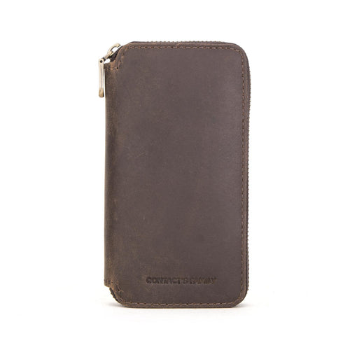 Handmade Full-Grain Leather 2-Watch Zipper Travel Case in Coffee - view 1