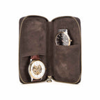 Handmade Full-Grain Leather 2-Watch Zipper Travel Case in Coffee - view 2