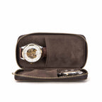 Handmade Full-Grain Leather 2-Watch Zipper Travel Case in Coffee - view 3