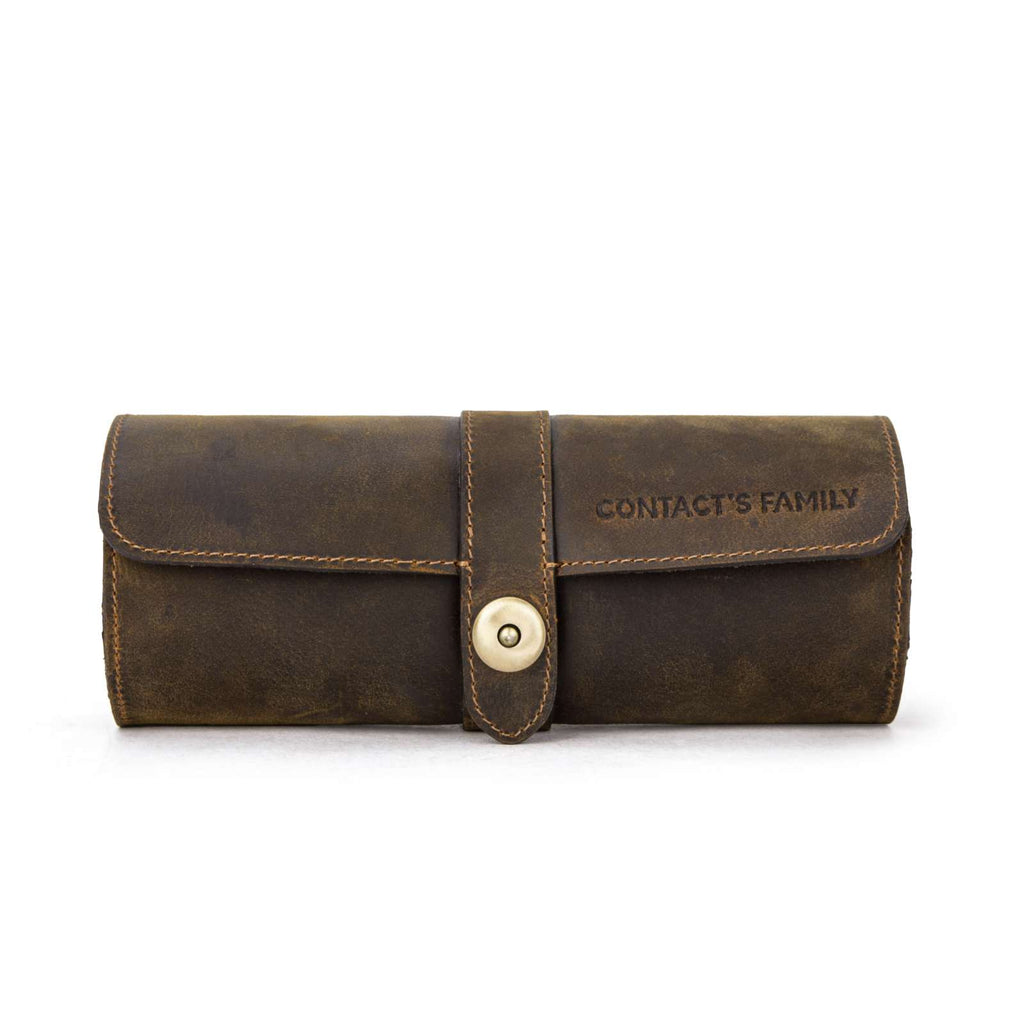 Handmade Full-Grain Leather 3-Watch Mini Travel Case in Coffee - view 1