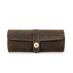 Handmade Full-Grain Leather 3-Watch Mini Travel Case in Coffee - view 1