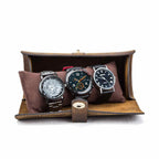 Handmade Full-Grain Leather 3-Watch Mini Travel Case in Coffee - view 2