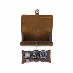 Handmade Full-Grain Leather 3-Watch Mini Travel Case in Coffee - view 4