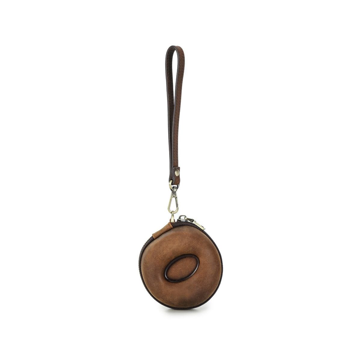 Handmade Full-Grain Leather Single-Watch Donut Travel Case in Coffee - view 8