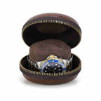 Handmade Full-Grain Leather Single-Watch Donut Travel Case in Red Brown - view 2