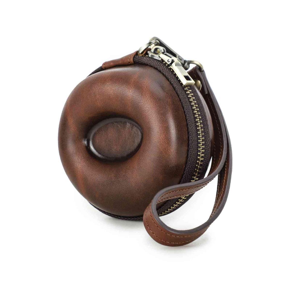 Handmade Full-Grain Leather Single-Watch Donut Travel Case in Red Brown - view 5