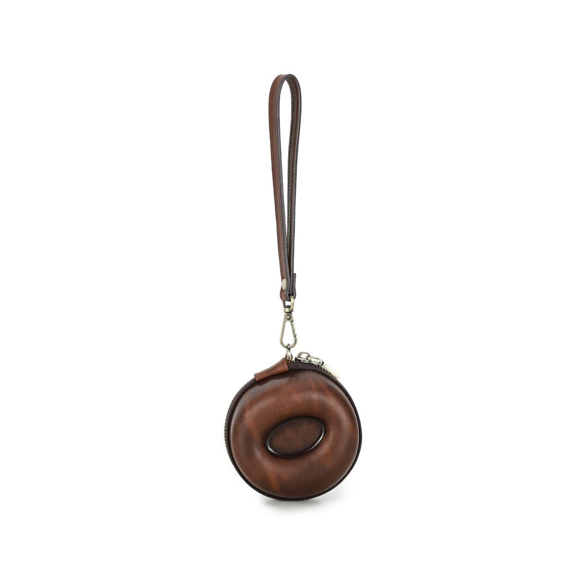 Handmade Full-Grain Leather Single-Watch Donut Travel Case in Red Brown - view 7