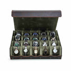 Handmade Oil Nubuck Leather 20-Watch Storage Case in Dark Brown - view 1