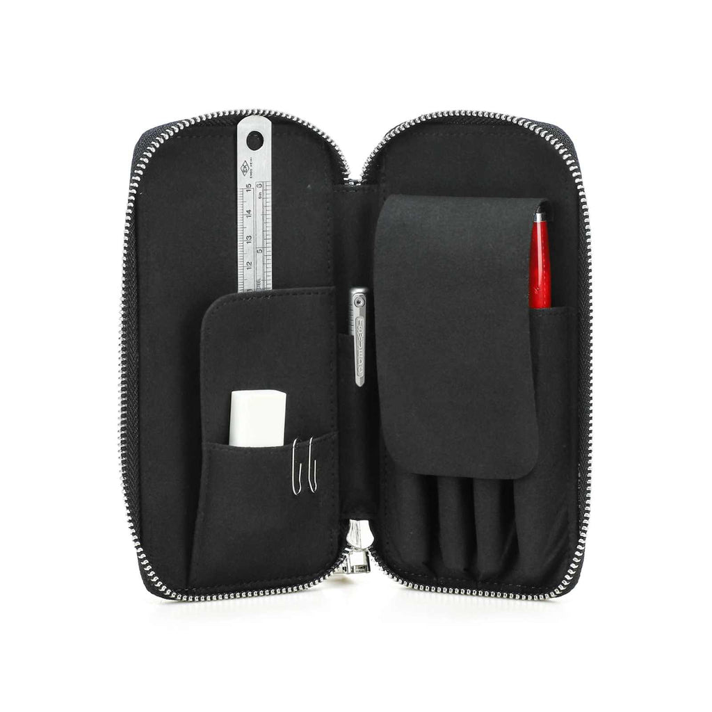 Handmade full-grain leather four-pen organizer in Black
