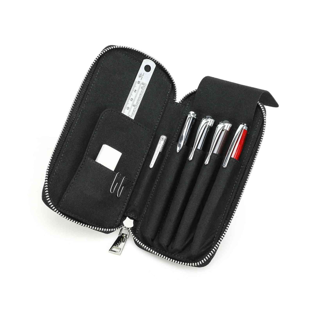 Handmade full-grain leather four-pen organizer in Black