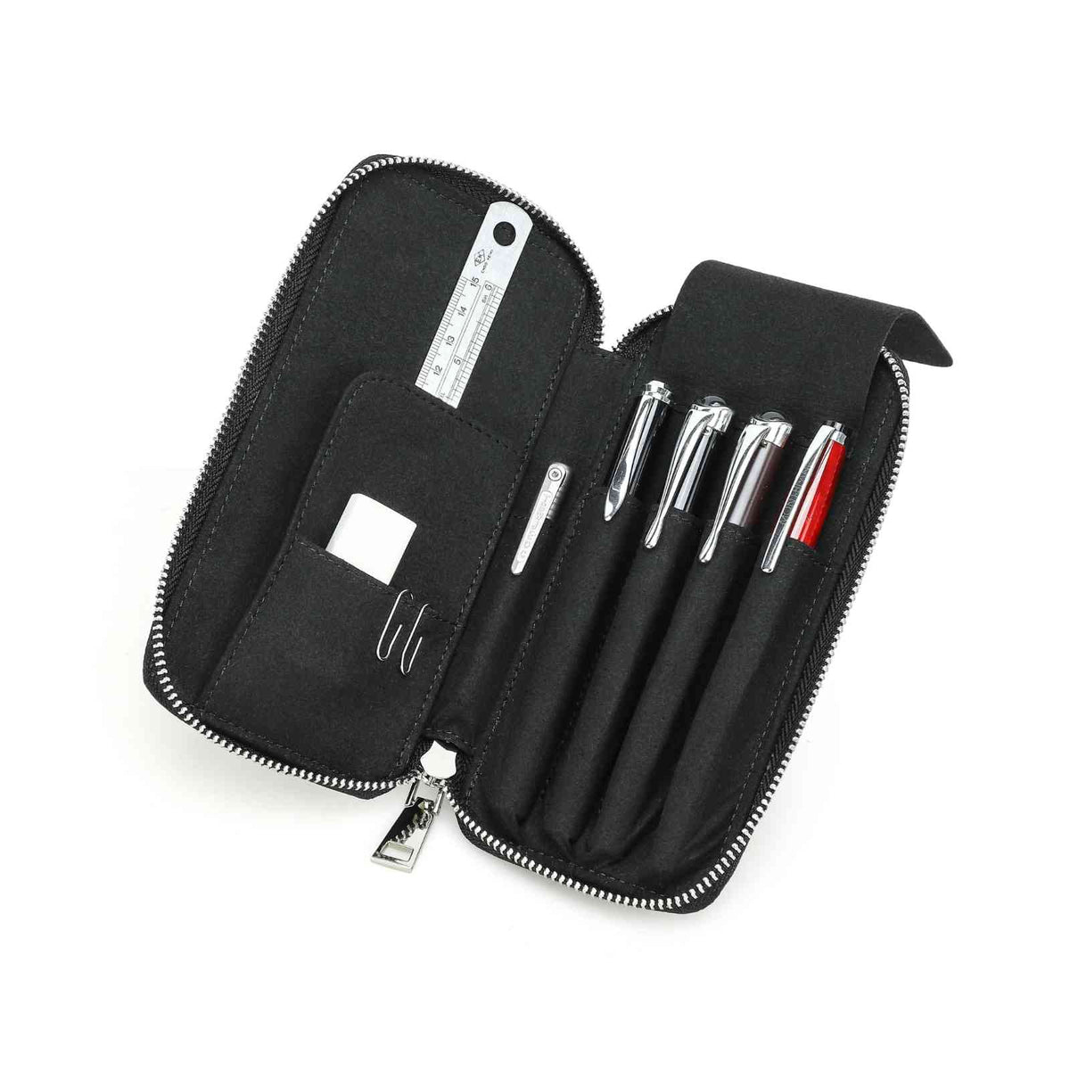 Handmade full-grain leather four-pen organizer in Black