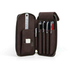 Handmade full-grain leather four-pen organizer in Coffee