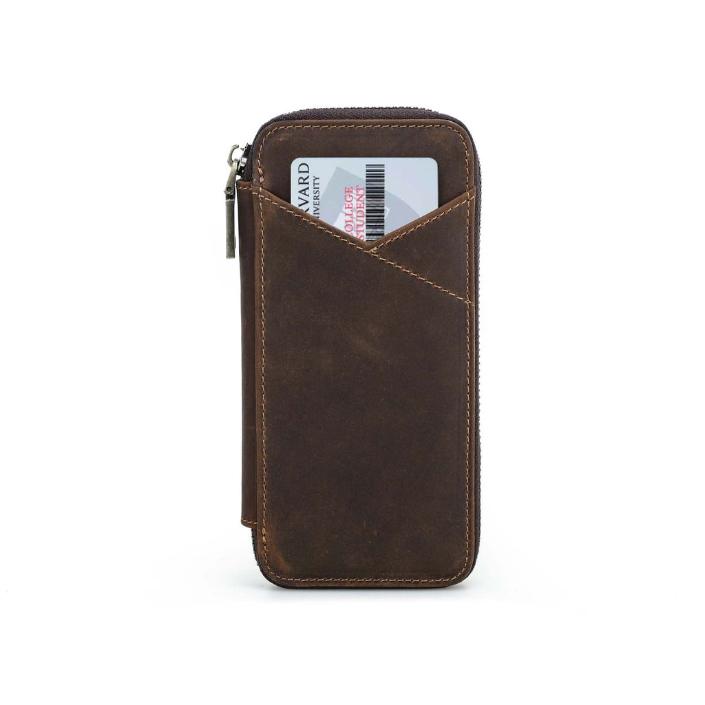 Handmade full-grain leather four-pen organizer in Coffee