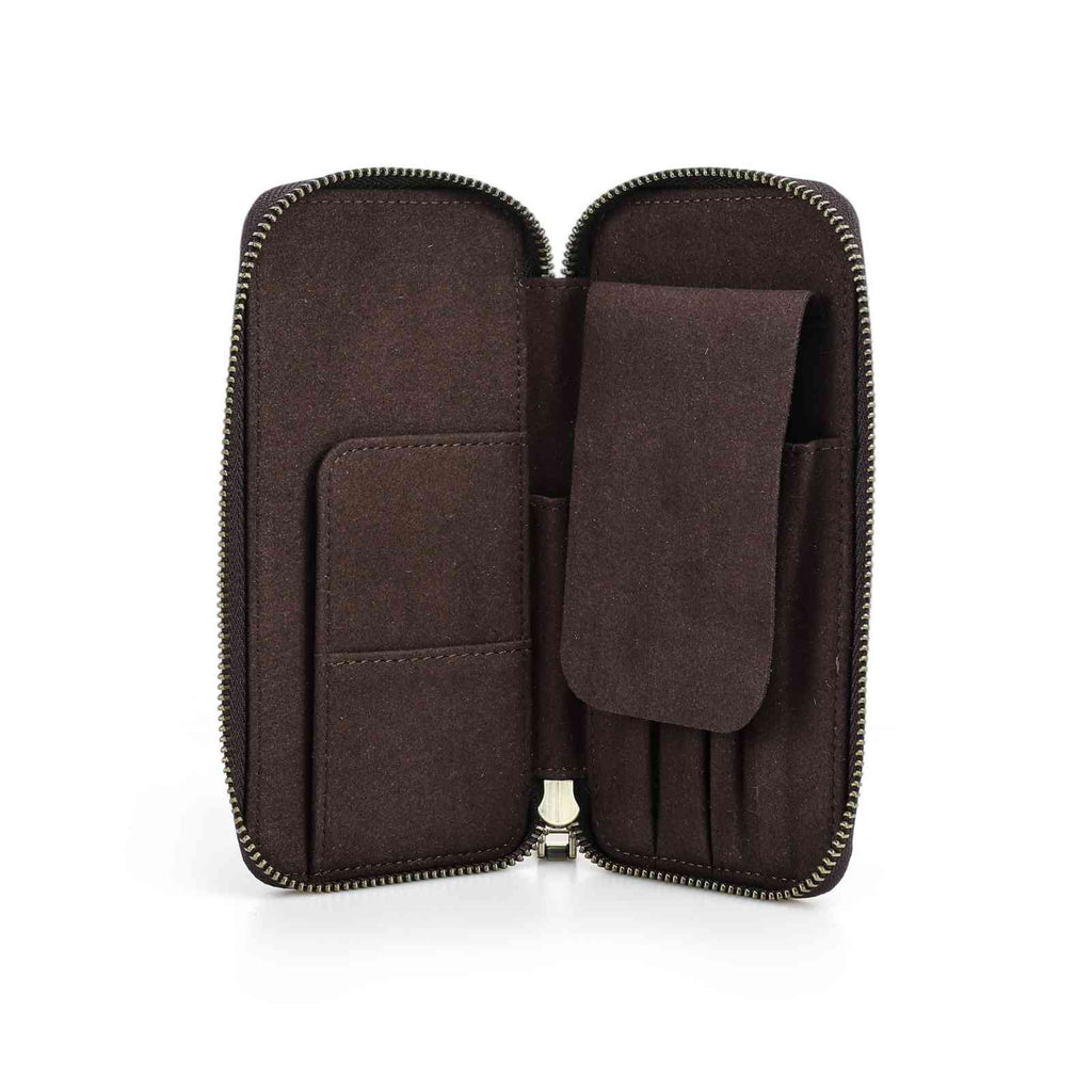 Handmade full-grain leather four-pen organizer in Coffee