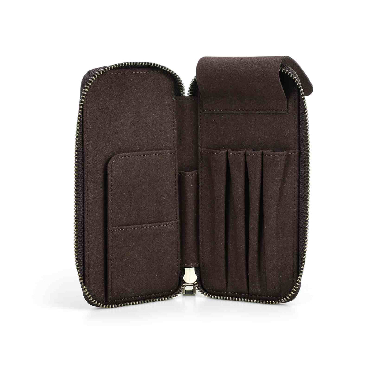 Handmade full-grain leather four-pen organizer in Coffee