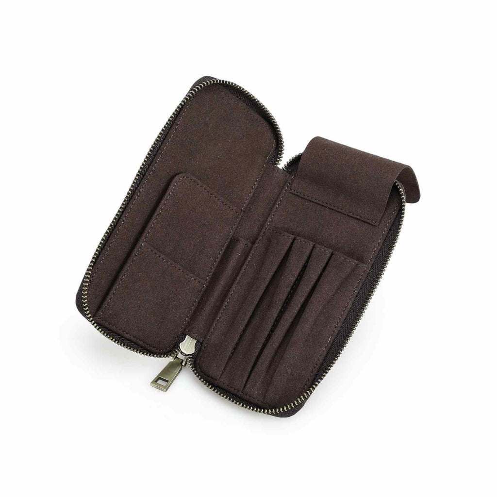 Handmade full-grain leather four-pen organizer in Coffee