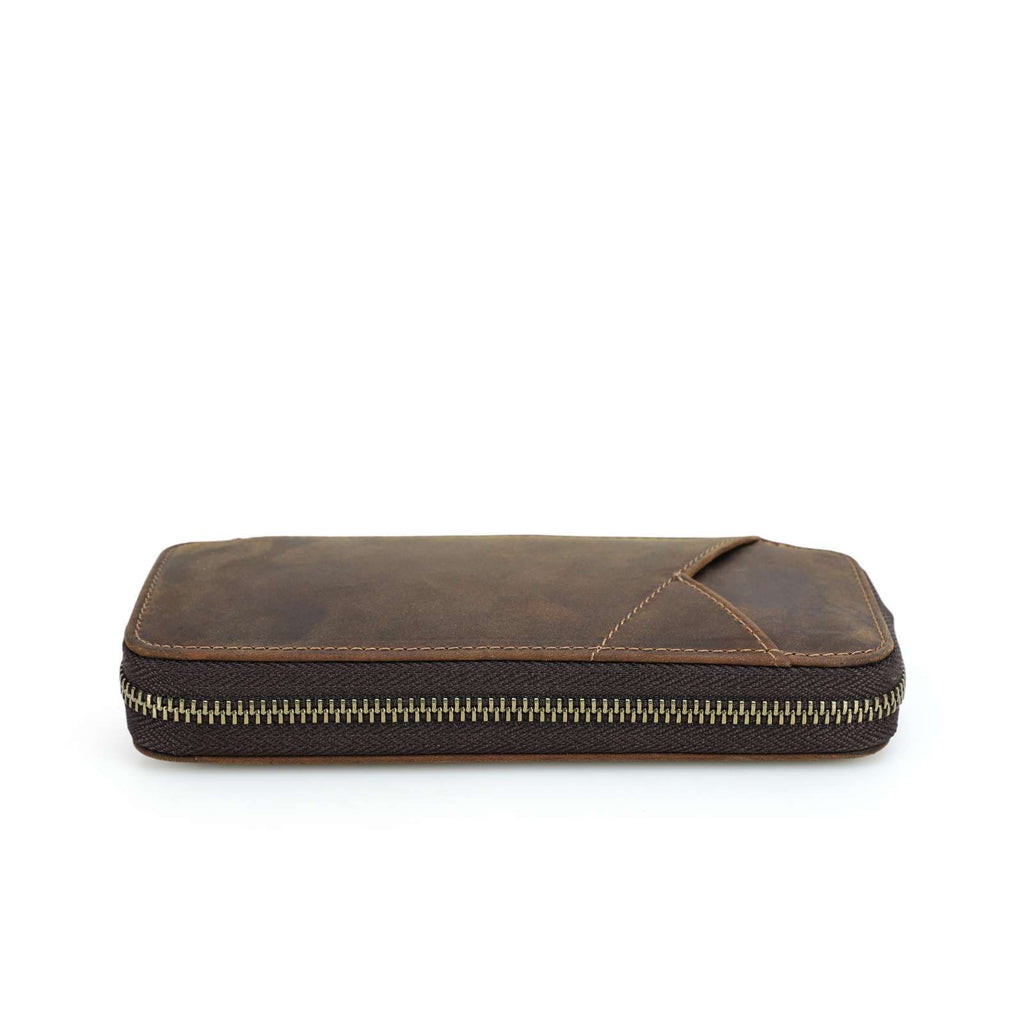 Handmade full-grain leather four-pen organizer in Coffee