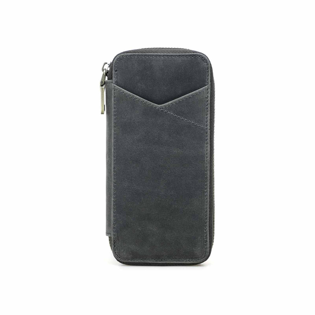 Handmade full-grain leather four-pen organizer in Gray