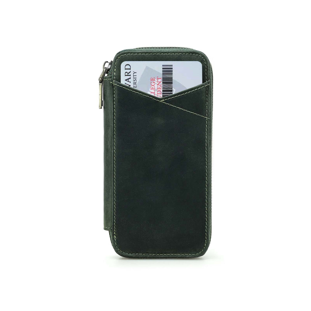 Handmade full-grain leather four-pen organizer in Green