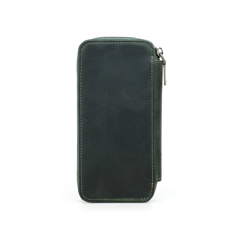 Handmade full-grain leather four-pen organizer in Green