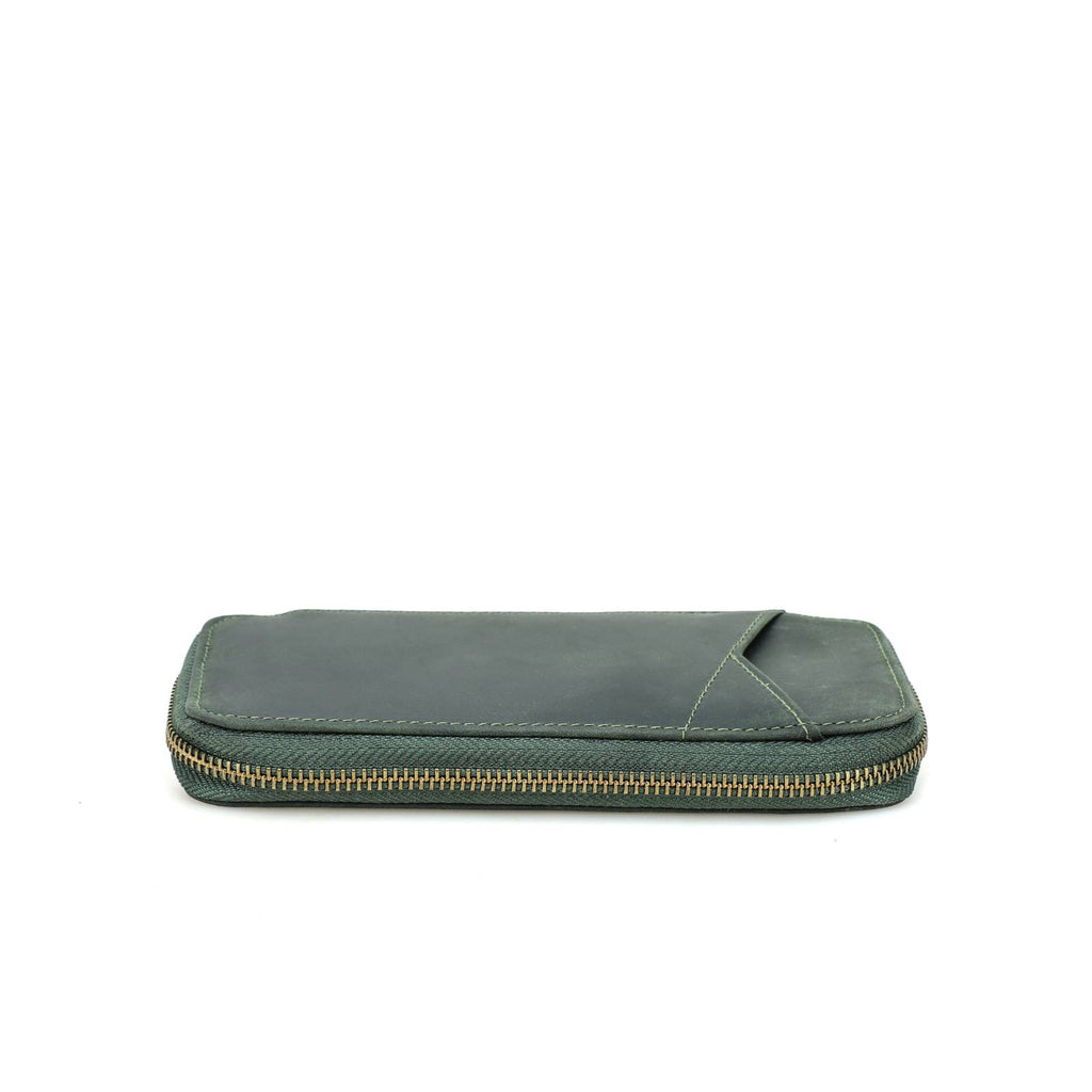 Handmade full-grain leather four-pen organizer in Green