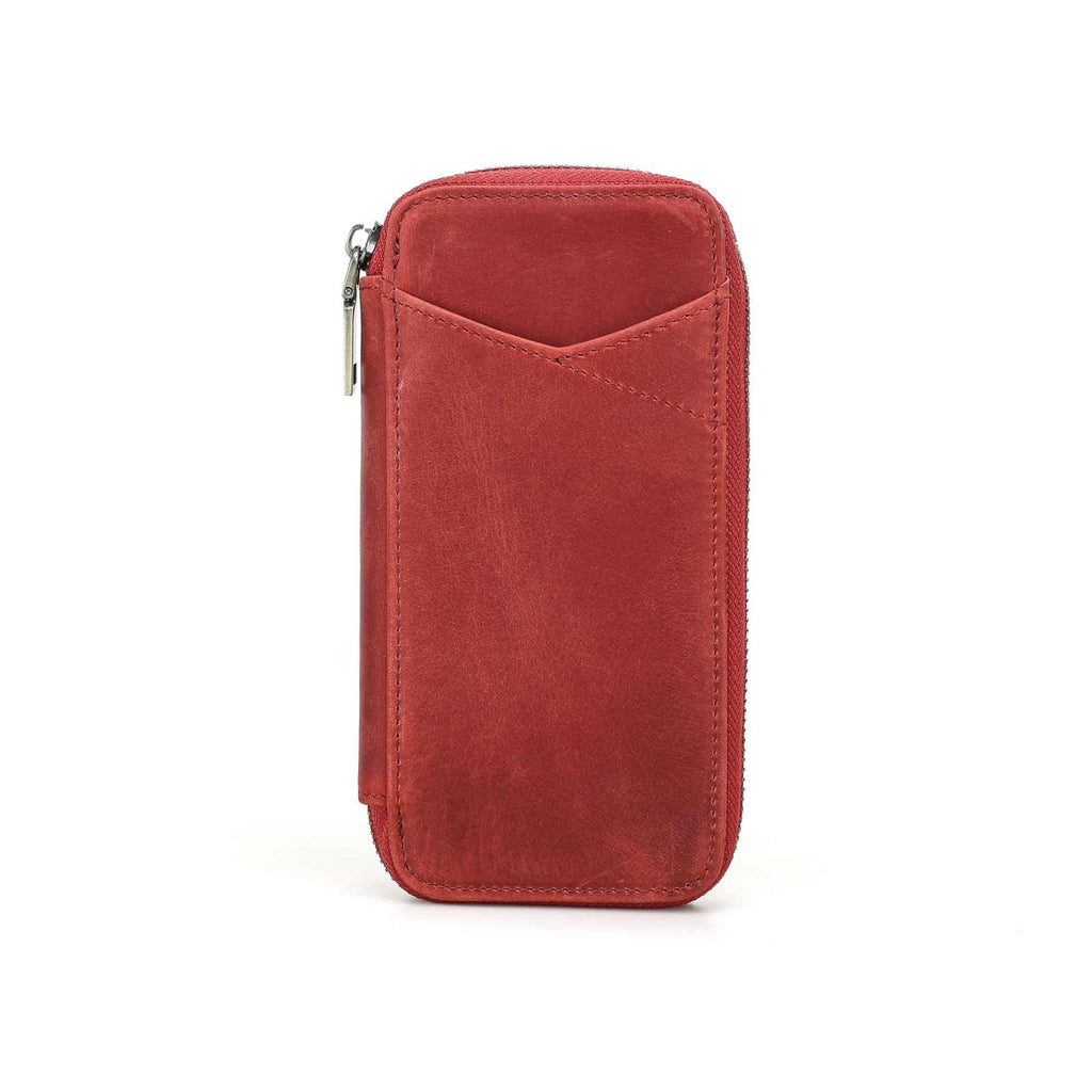 Handmade full-grain leather four-pen organizer in Red