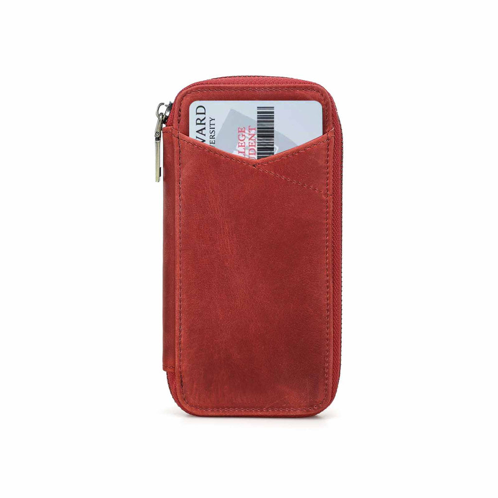 Handmade full-grain leather four-pen organizer in Red