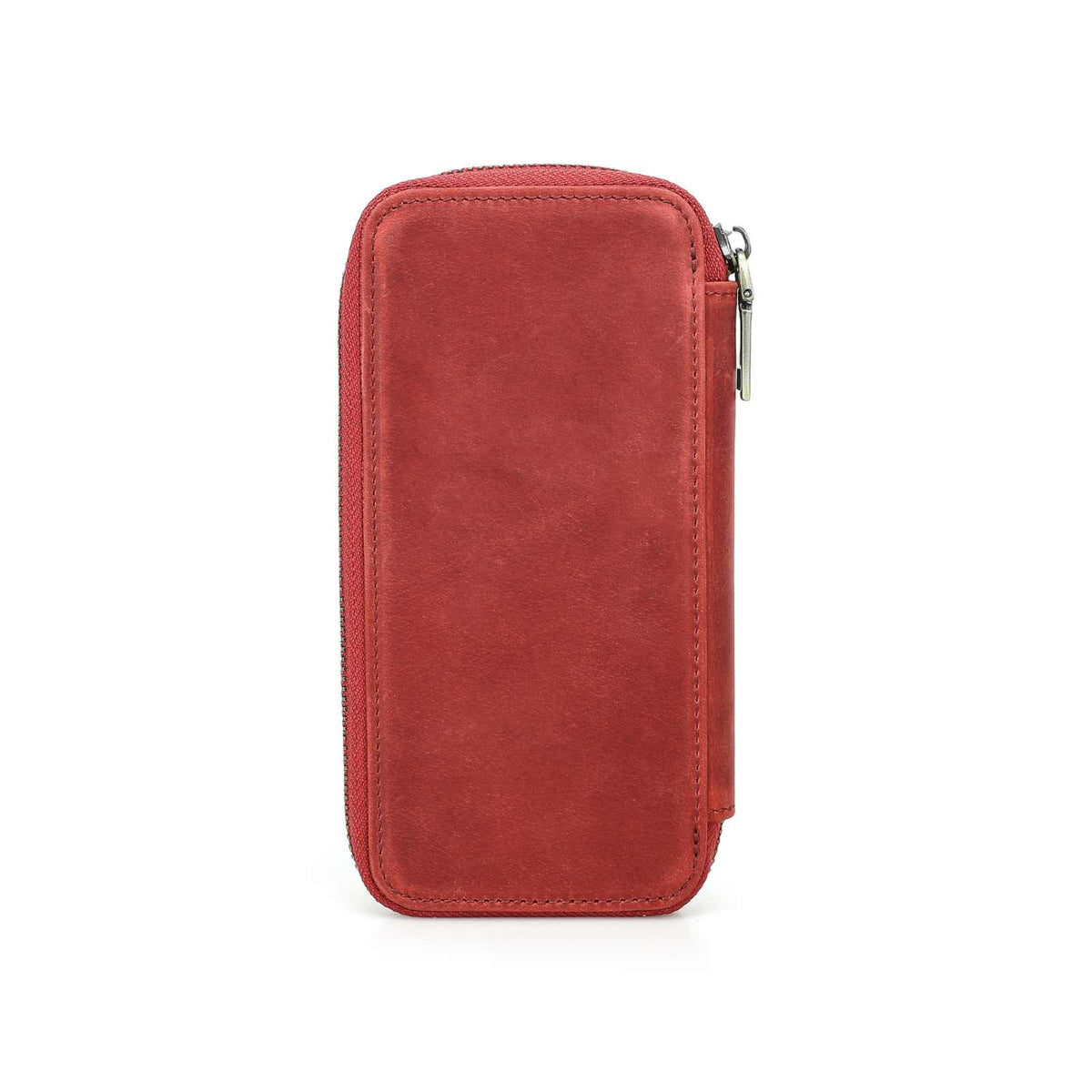 Handmade full-grain leather four-pen organizer in Red