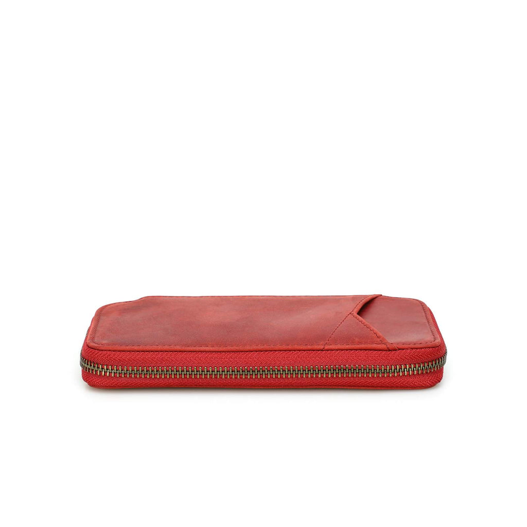 Handmade full-grain leather four-pen organizer in Red