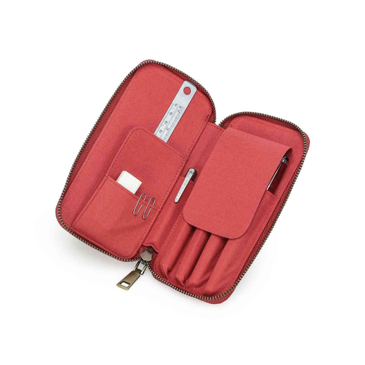 Handmade full-grain leather four-pen organizer in Red