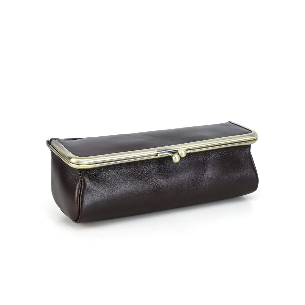 Handmade full-grain oiled leather kiss-lock pencil case