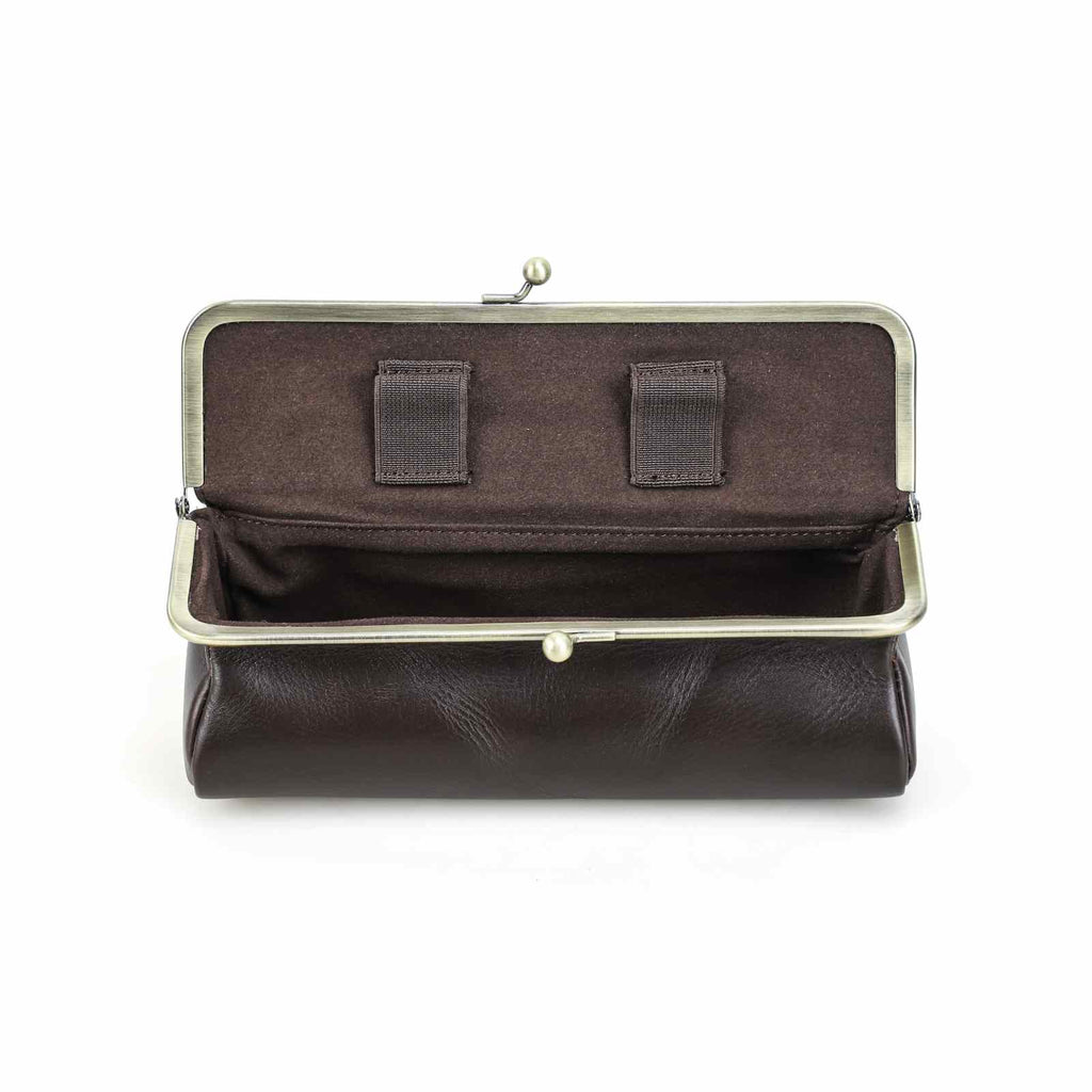 Handmade full-grain oiled leather kiss-lock pencil case