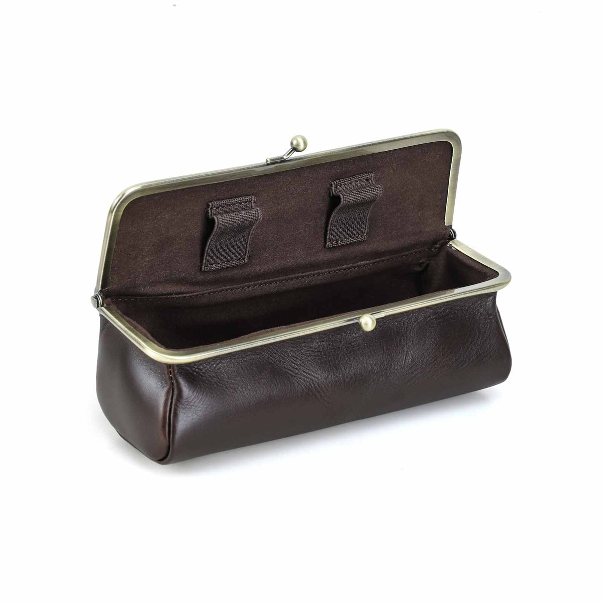 Handmade full-grain oiled leather kiss-lock pencil case