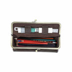 Handmade full-grain oiled leather kiss-lock pencil case
