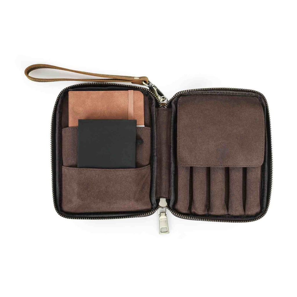 Handmade Full-Grain Leather Stationery Organizer in Coffee - view 1