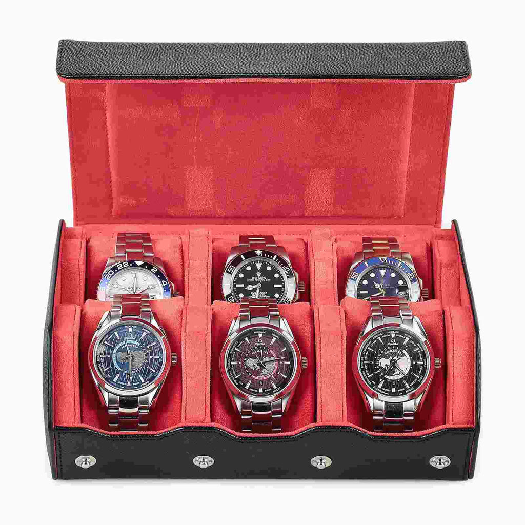 CONTACTS FAMILY 6 Watches Black/Orange Saffiano leather watch case - view 8