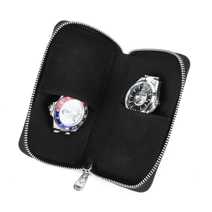 CONTACTS FAMILY Genuine Leather 2 Slot Watch Case Vintage Zipper Watches Box-CF1114