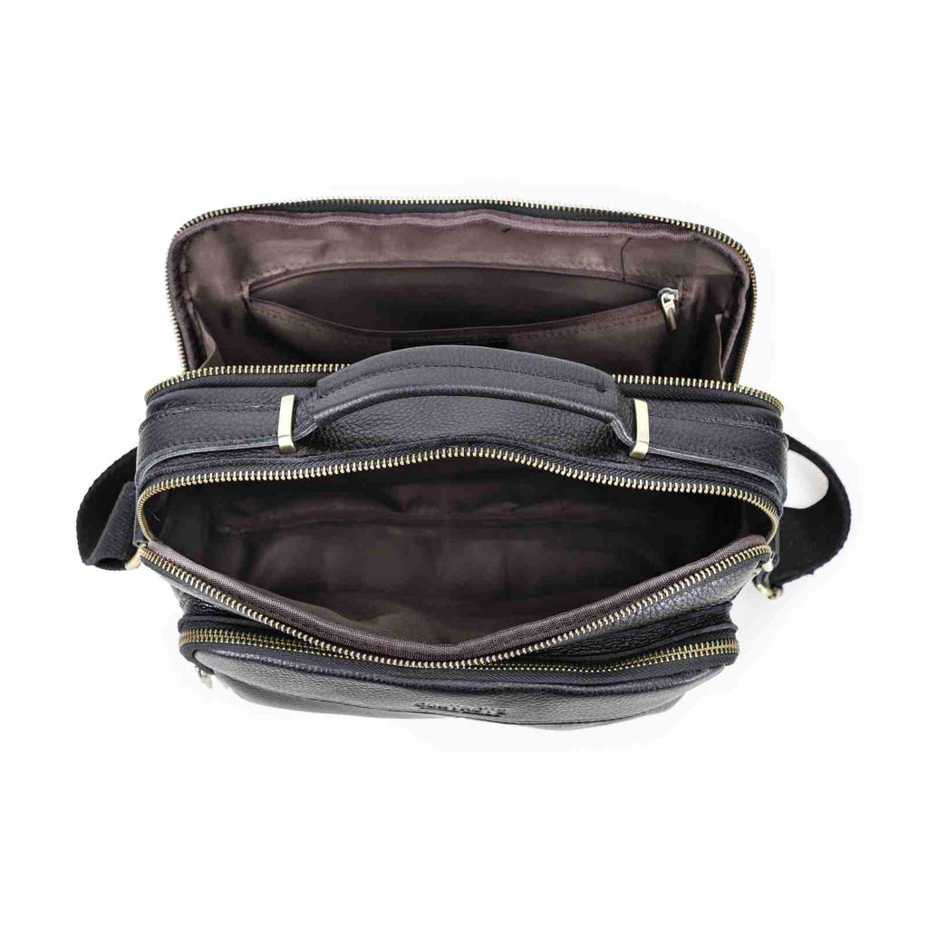Handmade Full-Grain Leather 8.3-Inch Tablet Crossbody Bag in Black - view 3