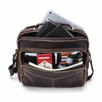 Handmade Full-Grain Leather 8.3-Inch Tablet Crossbody Bag in Coffee - view 1