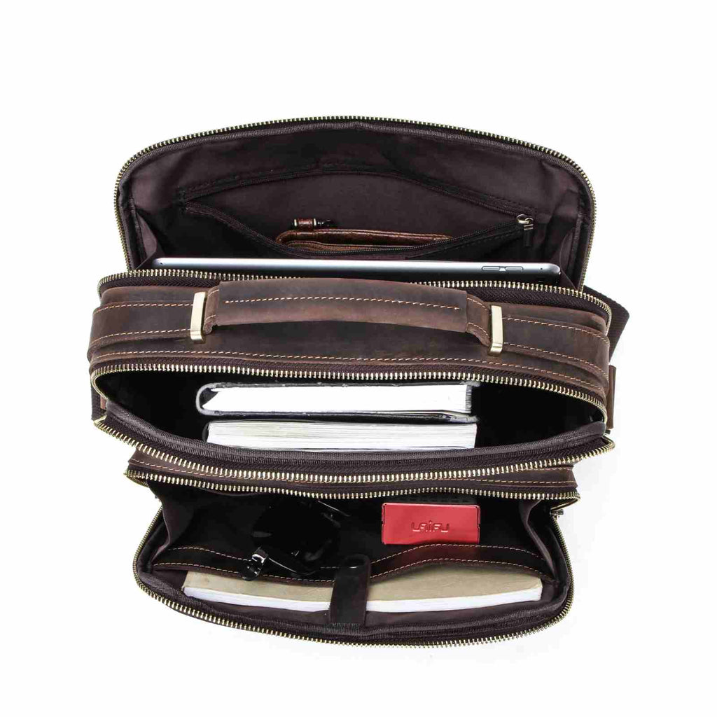 Handmade Full-Grain Leather 8.3-Inch Tablet Crossbody Bag in Coffee - view 2