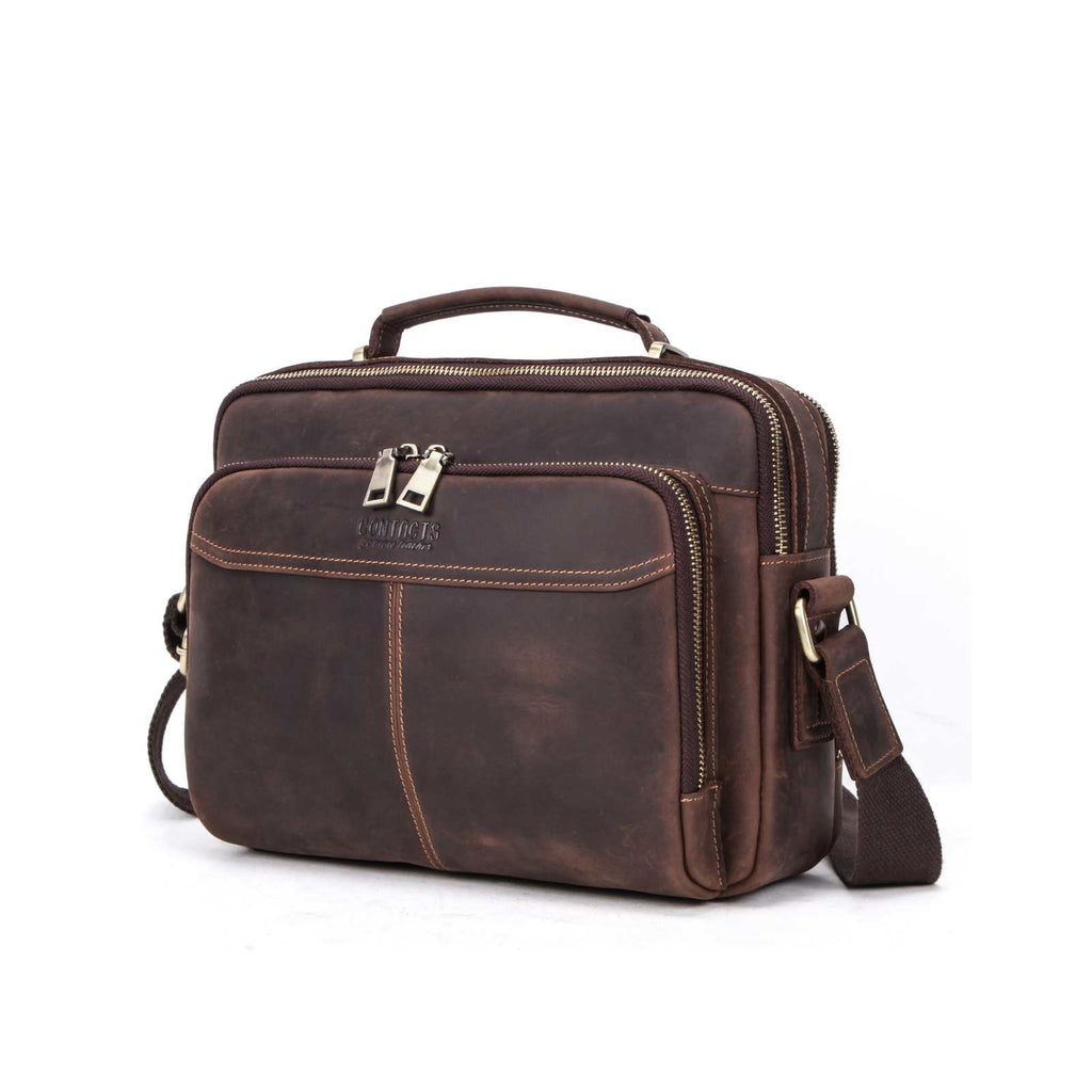 Handmade Full-Grain Leather 8.3-Inch Tablet Crossbody Bag in Coffee - view 5