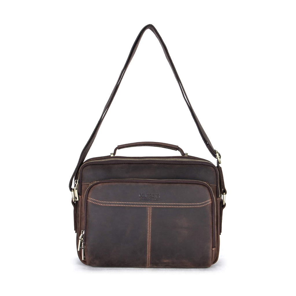 Handmade Full-Grain Leather 8.3-Inch Tablet Crossbody Bag in Coffee - view 10
