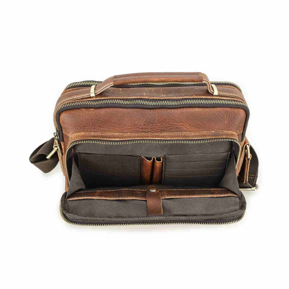 Handmade Full-Grain Leather 8.3-Inch Tablet Crossbody Bag in Brown - view 2