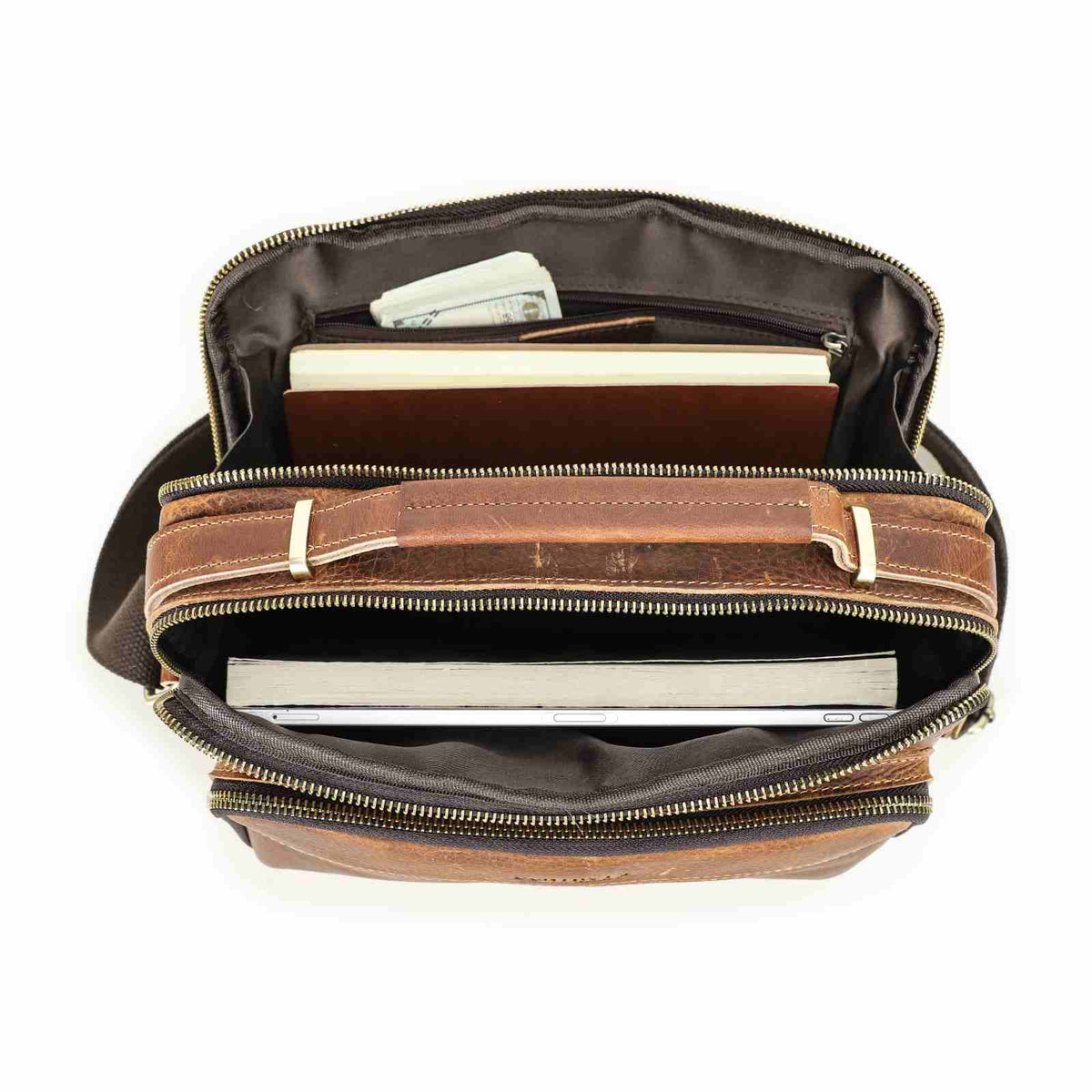 Handmade Full-Grain Leather 8.3-Inch Tablet Crossbody Bag in Brown - view 3